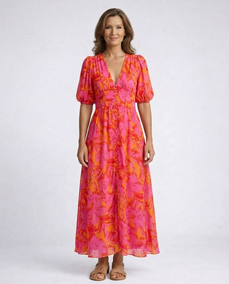Noralynn™ | Blumen V-Ausschnitt Maxi Kleid
